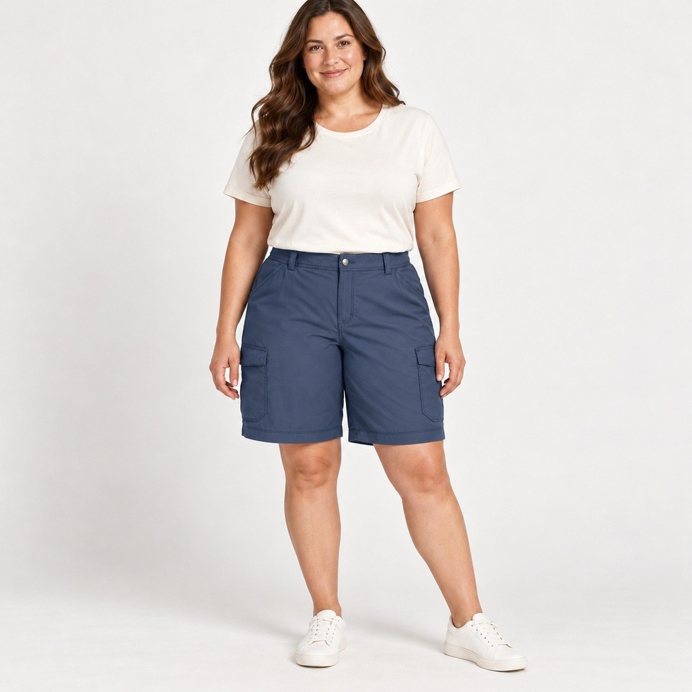 Duluth Trading Co Womens 18 Cargo Shorts Ink Blue Stretch Hiking Utility